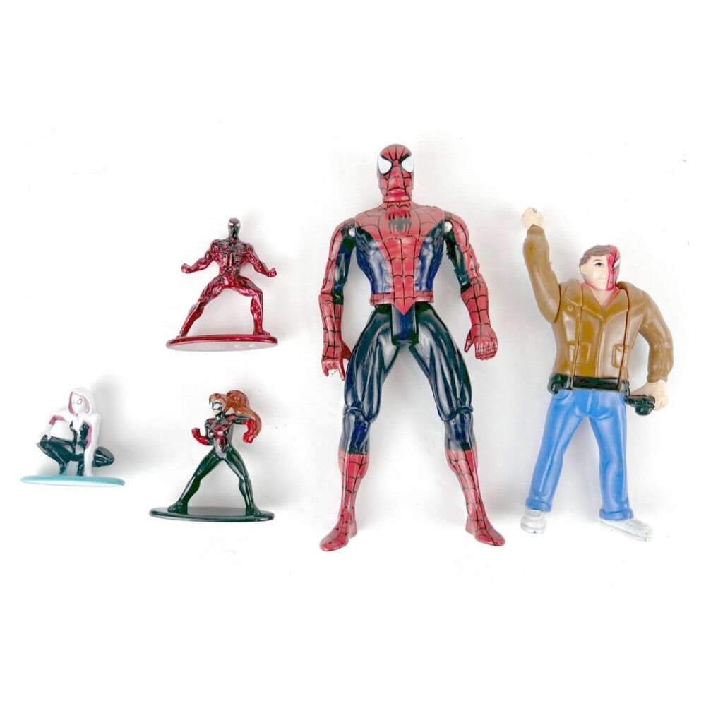 Metal Mini Carnage, Ghost, Spider Girl, Spiderman, & Peter Parker Figures